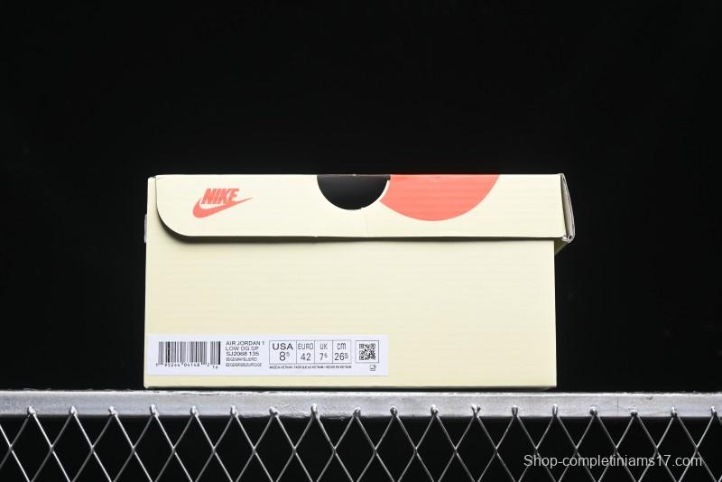 Nike Travis Scott x Fragment Design x Air Jordan 1 Low OG SP AJ1 Retro Sneakers with Reverse Swoosh - SJ2068-135