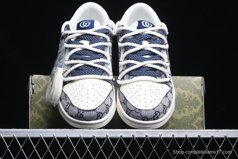 Nike SB Dunk Low Gucci Collaboration - Beige Black Jacquard Swoosh Anniversary High-End Custom Low-Top Casual Sneakers - YX5066-216