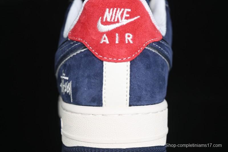 Nike Air Force 1 '07 Low Stussy Collaboration - Navy Red Print Casual Sneakers - XZ6188-350