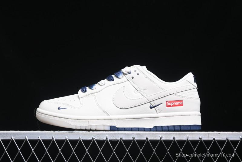 Nike SB Dunk Low Supreme Collaboration - White Blue Color Blocking with Mini Swoosh Anniversary Custom Edition Low-Top Casual Skate Shoes - BB8675-110