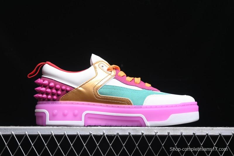 Christian Louboutin Funnyto Flat French Luxury Brand Low-Top Sneakers in Purple Color Block - X.D4