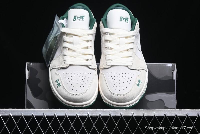 Nike Air Jordan 1 Low AJ1 Bape Collaboration - Full Pig Eight Green Grey Retro Basketball Shoes - DM9188-009