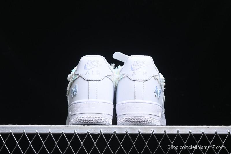 Nike Air Force 1 '07 Low Casual Sneakers with Valentines Day Theme and Blue Bow Detail - CH9999-223