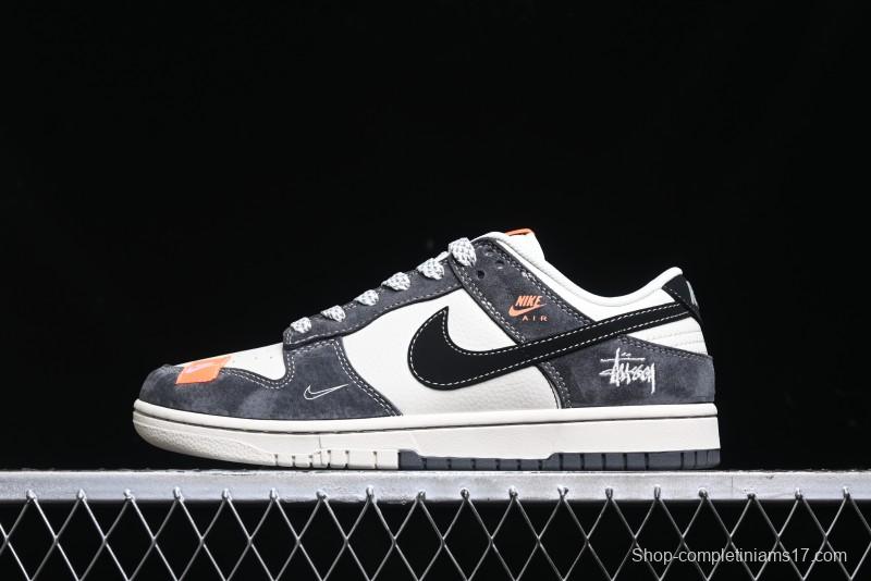 Nike SB Dunk Low Stussy Collaboration Patch Grey Black Black Swoosh Anniversary Custom Low-Top Casual Skate Shoes - MM1089-026