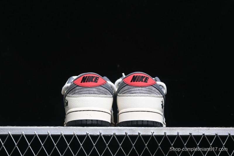 Nike SB Dunk Low Stussy Collaboration - Lace-Up Grey White Grey Check Anniversary High-End Custom Low-Top Casual Skate Shoes - YX5066-207