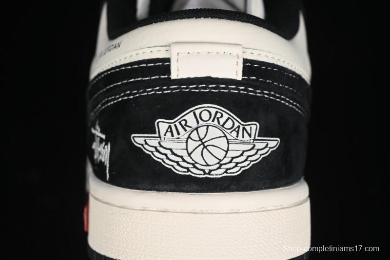 Nike Air Jordan 1 Low AJ1 Stussy Collaboration - Black White Red Label Retro Basketball Shoes - SJ9950-033