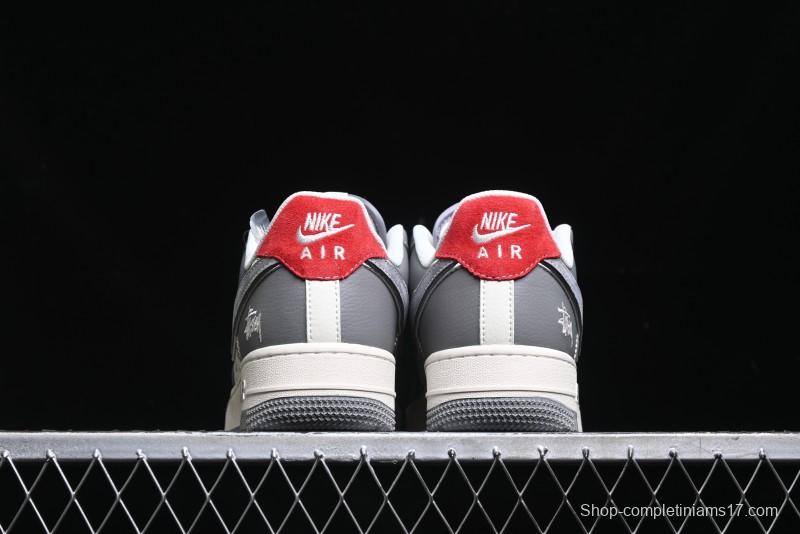 Nike Air Force 1 '07 Low Stussy Collaboration - Beige Grey Red Print Casual Sneakers - XZ6188-338