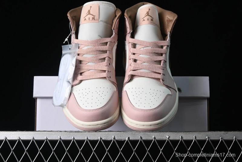 Nike Air Jordan 1 Mid AJ1 Basketball Shoes in Khaki Pink - BQ6472-620
