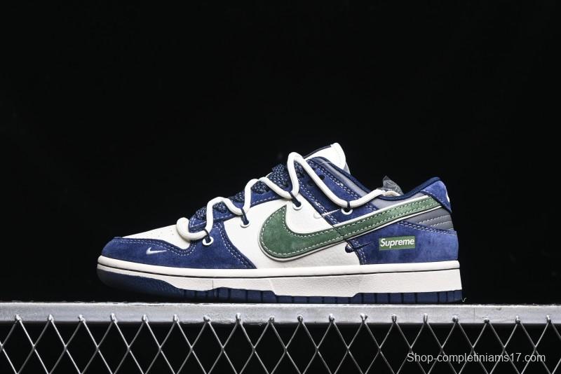 Nike SB Dunk Low Supreme Collaboration - Double Force Blue Lace-Up Anniversary High-End Custom Low-Top Casual Skate Shoes - XS1186-101