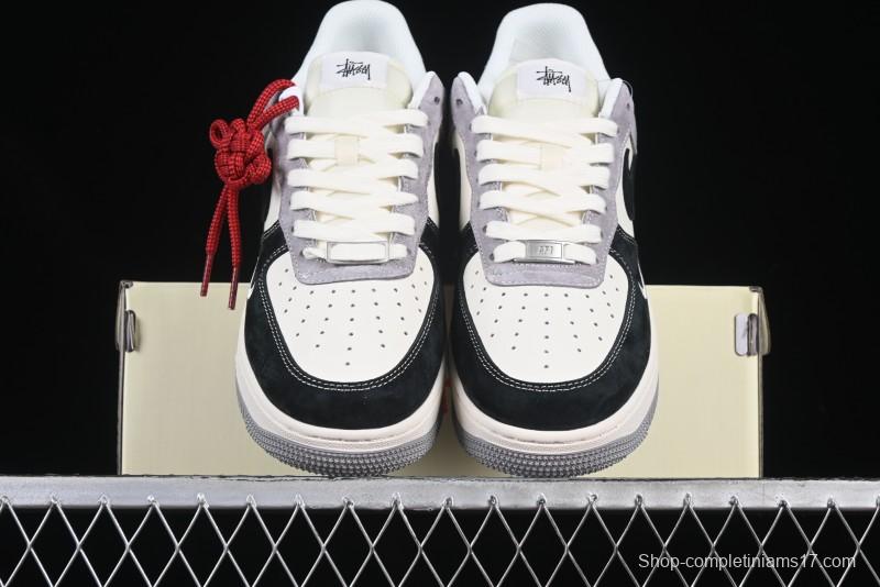 Nike Air Force 1 '07 Low Stussy Collaboration Black Grey Patchwork Low-Top Casual Sneakers - XZ6188-363
