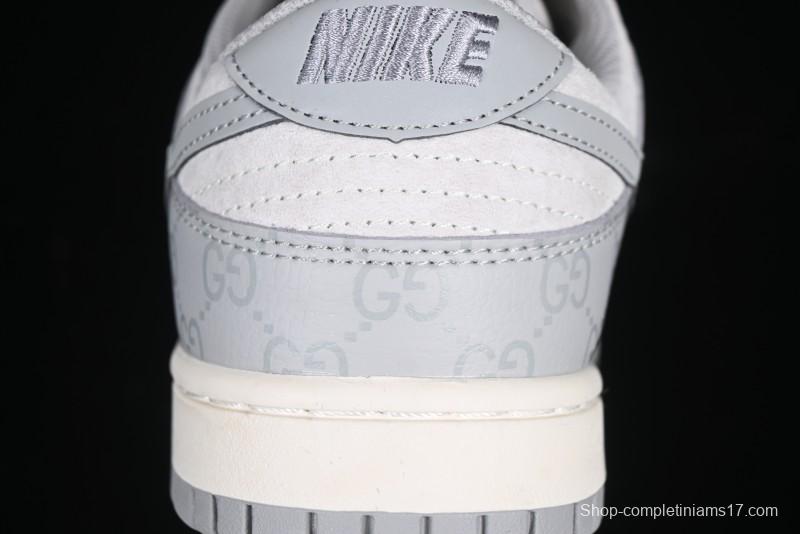 Nike SB Dunk Low Gucci Collaboration Dark Pattern Grey Swoosh Anniversary Custom Low-Top Casual Skate Shoes - DM6868-013