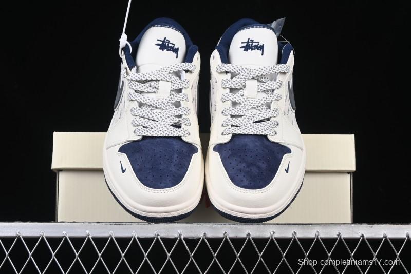 Nike Air Jordan 1 Low Stussy Collaboration - Grey Swoosh Retro Basketball Shoes - XS6086-001