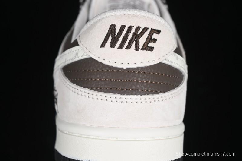 Nike SB Dunk Low Stussy Collaboration Brown Leather Swoosh Anniversary Custom Low-Top Casual Sneakers - DJ2024-062