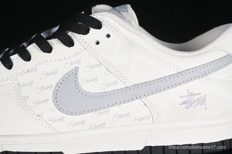 Nike SB Dunk Low Stussy Collaboration Barcode Embroidery Grey Hook Anniversary Custom Low-Top Casual Skate Shoes - DJ2024-054
