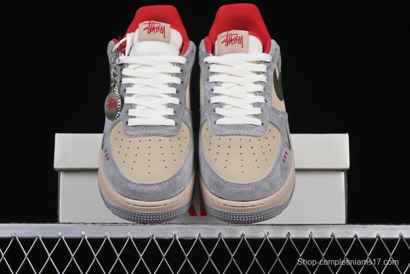 Nike Air Force 1 '07 Low Stussy Collaboration Olive Green Star Low-Top Casual Sneakers - KK1988-034