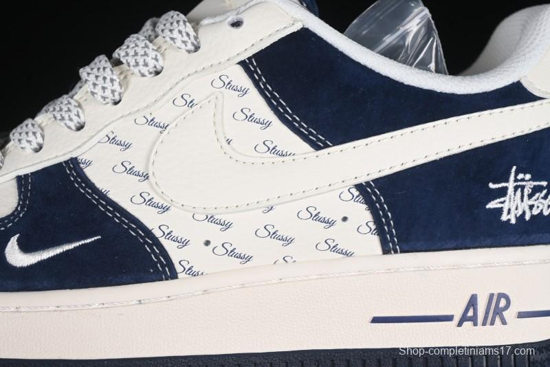 Nike Air Force 1 '07 Low Stussy Collaboration Dark Blue Suede White Swoosh Low-Top Casual Sneakers - XZ6188-673