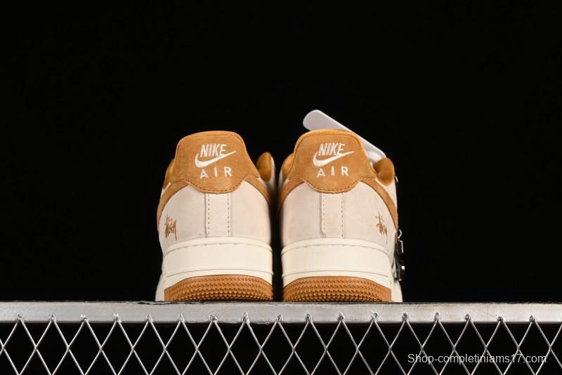 Nike Air Force 1 '07 Low Stussy Collaboration - Wheat Pig Leather Low-Top Casual Sneakers - HD1968-020