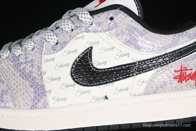 Nike Air Jordan 1 Low AJ1 Stussy Snake Year Limited Edition Purple Snake Grain High-End Custom Retro Basketball Shoes - FC1688-201