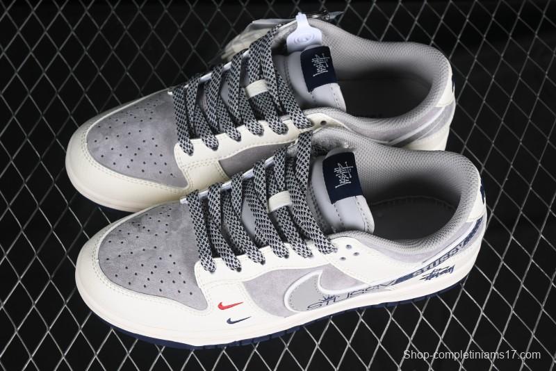 Nike SB Dunk Low Stussy Collaboration Beige Grey Print Grey Swoosh Anniversary Custom Low-Top Casual Skate Shoes - DM6868-009