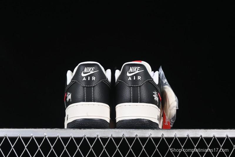 Nike Air Force 1 '07 Low Stussy Supreme Collaboration Dual-Tone Black Red Logo Low-Top Casual Sneakers - HH7518-043