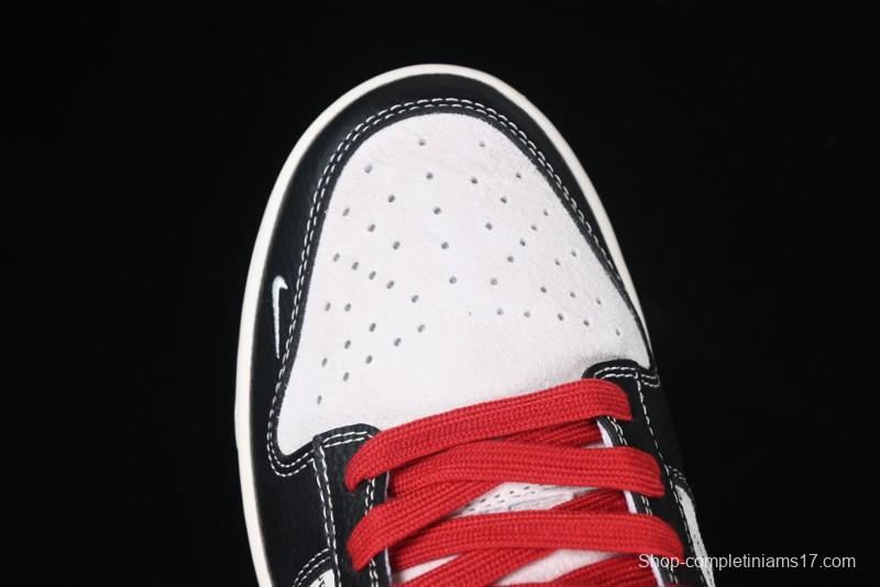 Nike SB Dunk Low Supreme Collaboration - Black Leather Texture Anniversary High-End Custom Low-Top Casual Skate Shoes - XS1086-020