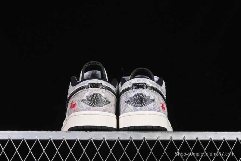 Nike Air Jordan 1 Low AJ1 Stussy Snake Year Limited Edition Purple Snake Grain High-End Custom Retro Basketball Shoes - FC1688-201