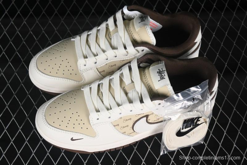Nike SB Dunk Low Stussy Collaboration Double Swoosh Chocolate Anniversary Custom Low-Top Casual Skate Shoes - XS6089-505