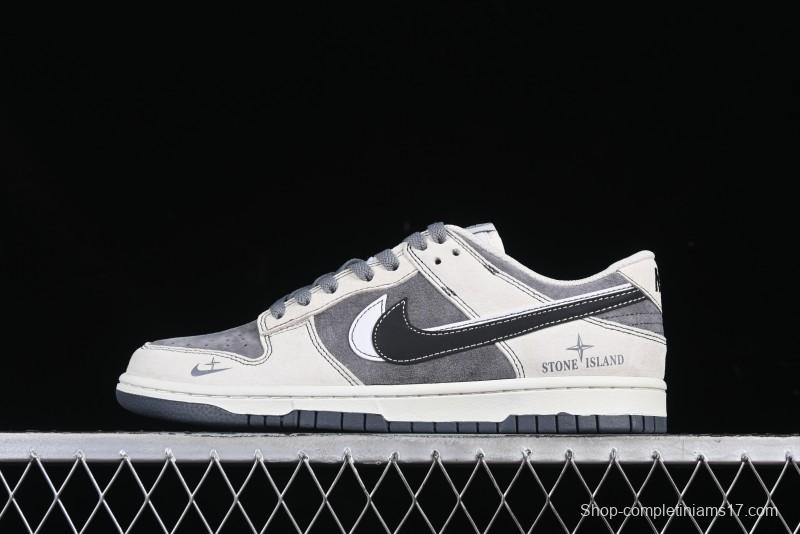 Nike SB Dunk Low Stone Island Collaboration Black White Swoosh Anniversary Custom Low-Top Casual Skate Shoes - DJ2024-087