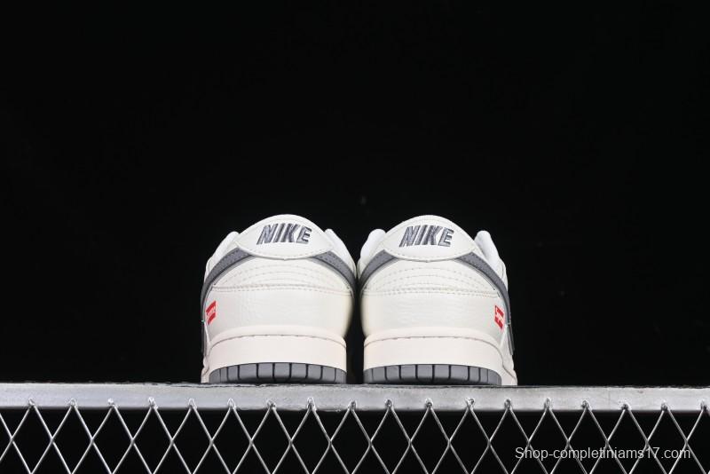 Nike SB Dunk Low Supreme Collaboration Grey Swoosh Double Mini Swoosh Anniversary Custom Low-Top Casual Sneakers - XX2025-688
