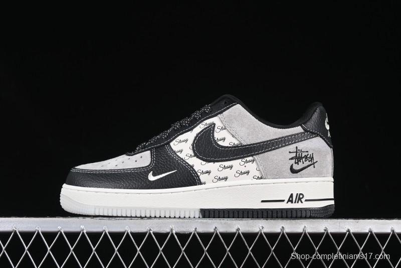 Nike Air Force 1 '07 Low Stussy Collaboration Black Leather Low-Top Casual Sneakers - CH6336-518