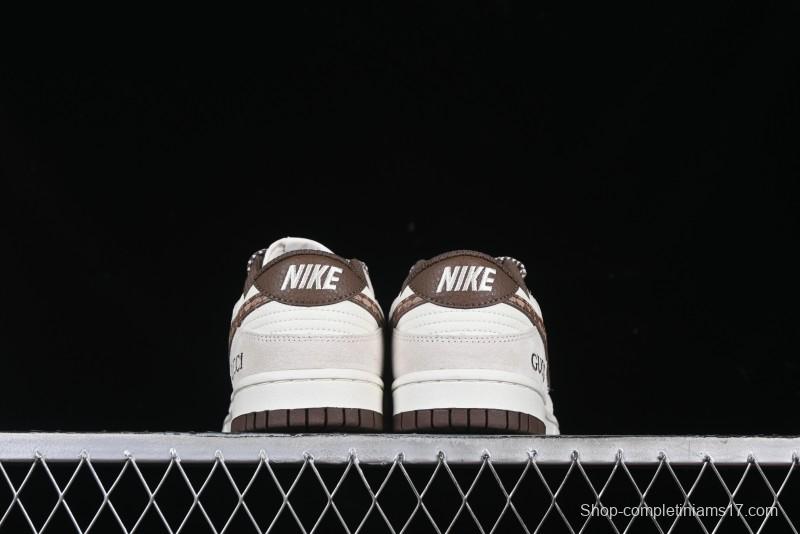 Nike SB Dunk Low Gucci Collaboration Monogram Beige Brown Swoosh Anniversary Custom Low-Top Casual Skate Shoes - DJ2024-059