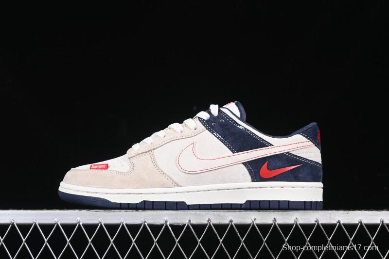 Nike SB Dunk Low Supreme Collaboration - Two-Tone White Swoosh Anniversary Customized Low-Top Casual Skate Shoes - DJ2024-045