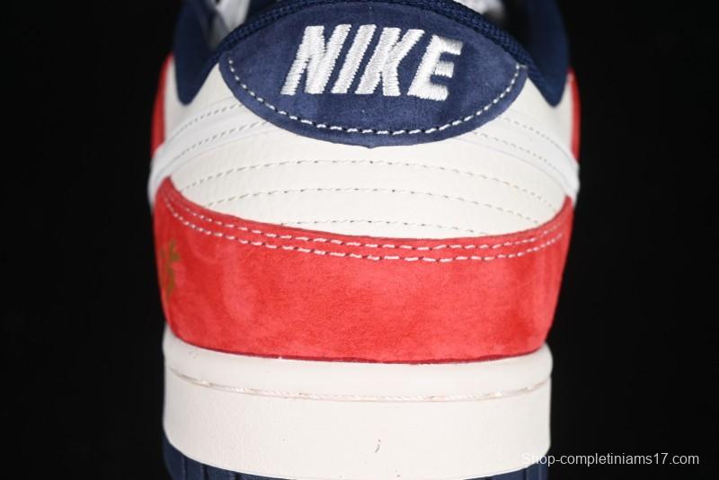 Nike SB Dunk Low Supreme Collaboration - China Red with 3D White Swoosh Anniversary Custom Low-Top Casual Sneakers - FC1688-209