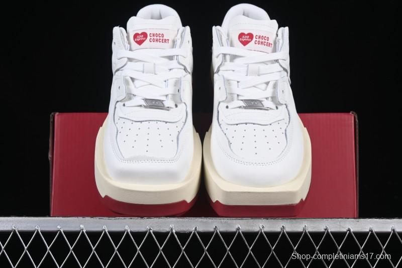 Choco Concert Leather Round Square Asymmetric Fashion Sneakers White Wine Red - AJE5