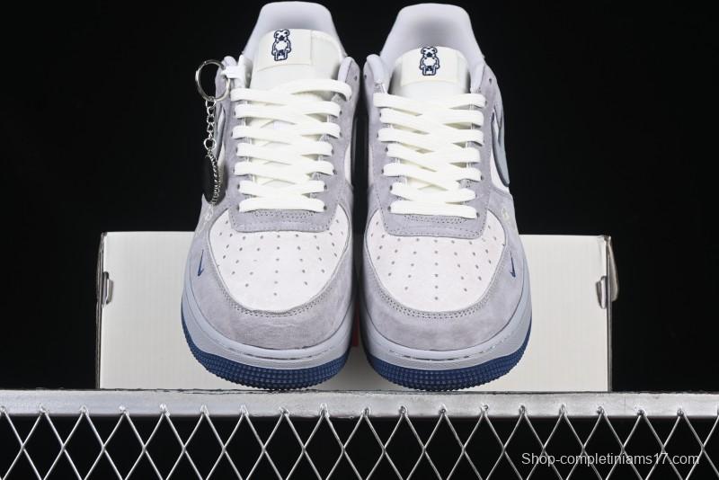 Nike Air Force 1 '07 Low Stussy Collaboration Grey Blue Pig Bear AF1 Low Top Casual Sneakers - DF0188-017