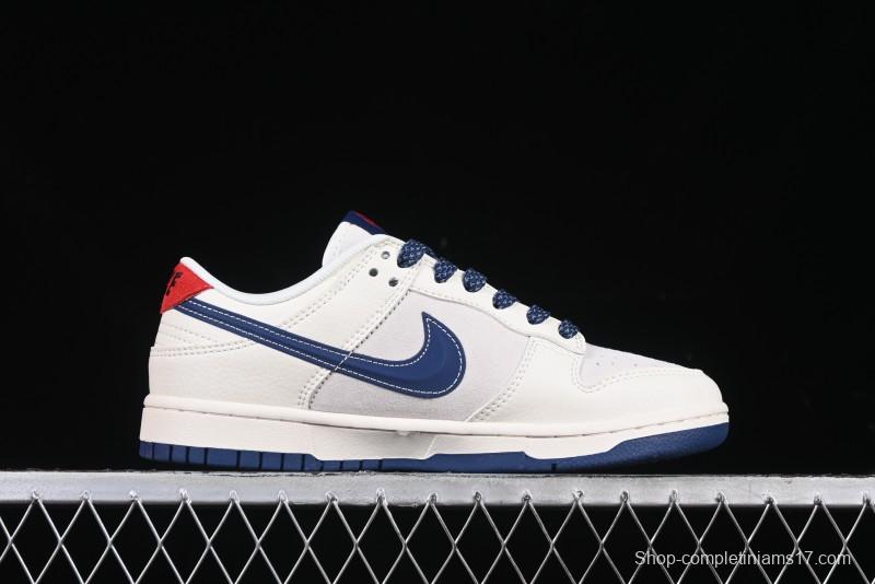 Nike SB Dunk Low Supreme Collaboration - Off-White 3D Navy Swoosh Anniversary Custom Low-Top Casual Sneakers - FC1688-204