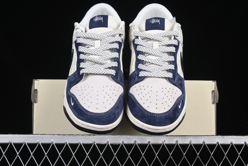 Nike SB Dunk Low Stussy Collaboration Black Blue Suede Anniversary Custom Low-Top Casual Skate Shoes - XS1086-013