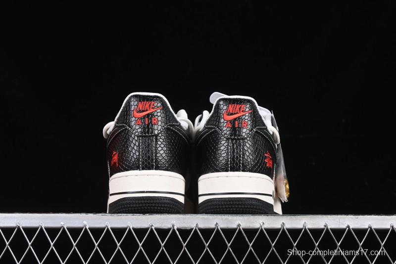 Nike Air Force 1 '07 Low Stussy Year of the Snake Limited Edition Black Snake Print Drawstring Casual Sneakers - DM6688-013