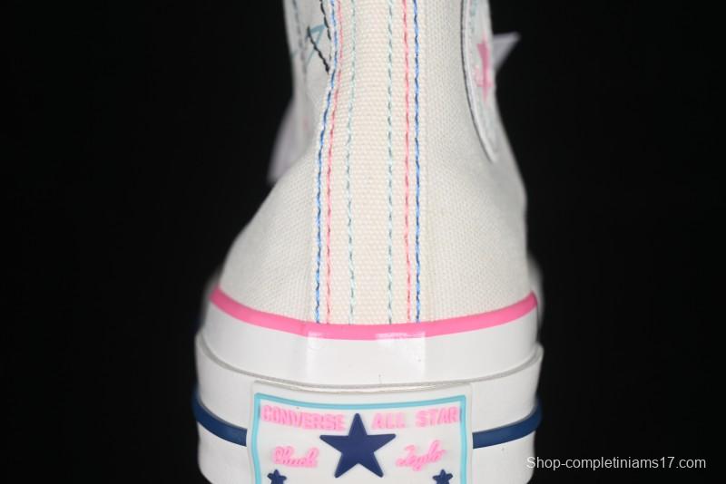 Converse Chuck 1970s High Top Casual Sneakers with Star Stitching and White-Pink-Blue Mismatched Design - A15744C
