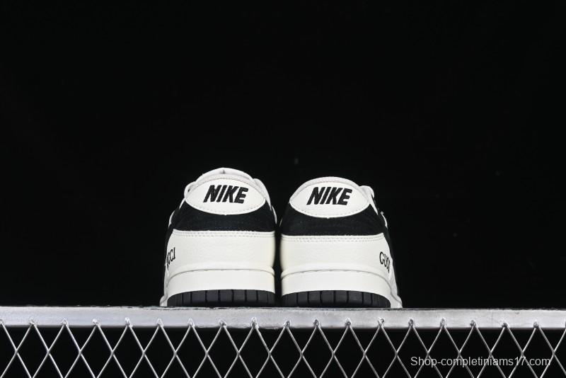 Nike SB Dunk Low Gucci Collaboration Black White Lettering Anniversary High-End Custom Low-Top Casual Skate Shoes - DJ2024-098
