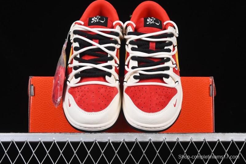 Nike SB Dunk Low Year of the Snake Series Beige Red Yellow Swoosh Anniversary Custom Low-Top Casual Skate Shoes - YX5066-265