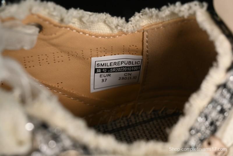 SMILEREPUBLIC SMILE Canvas Sneakers with Cut Wool Fringe and Unique Weaving - G.D4