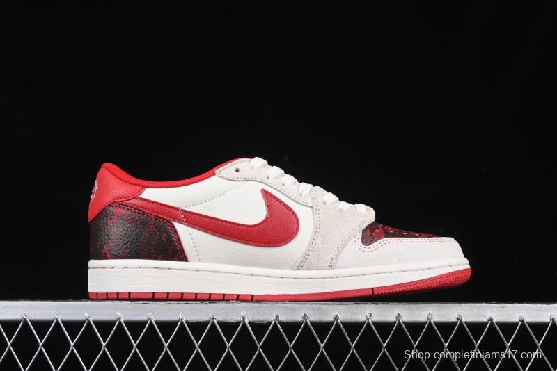 Nike Travis Scott x Fragment Design x Air Jordan 1 Low OG SP AJ1 Supreme Collaboration China Red Low-Top Casual Sneakers - DM7866-076