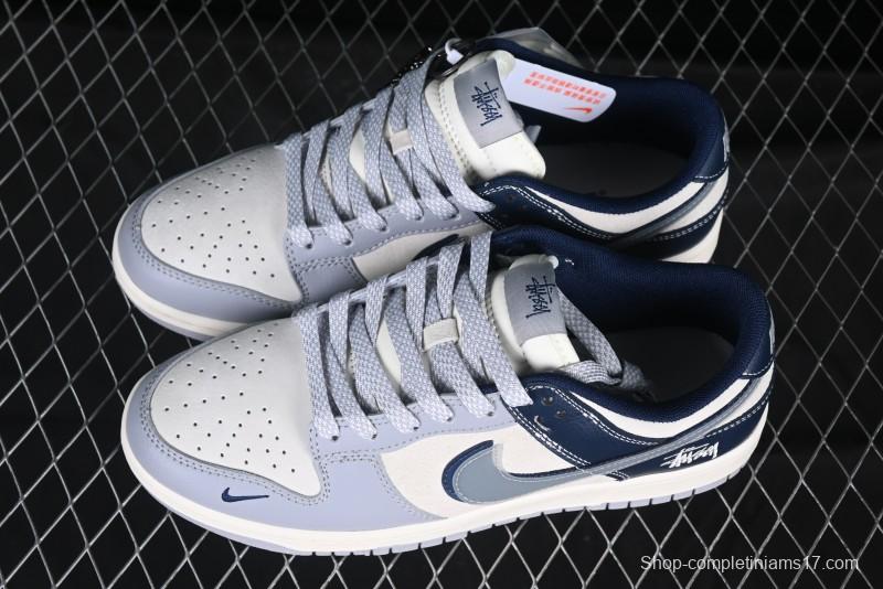 Nike SB Dunk Low Stussy Collaboration Shadow Blue Hook Anniversary High-End Custom Low-Top Casual Sneakers - DM6868-019