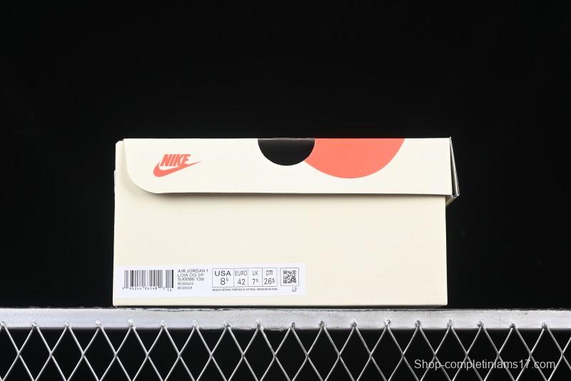 Nike Travis Scott x Fragment Design x Air Jordan 1 Low OG SP AJ1 Stussy Collaboration - Black Hook Dual-Tone Drawstring Low-Top Casual Sneakers - SJ0086-139