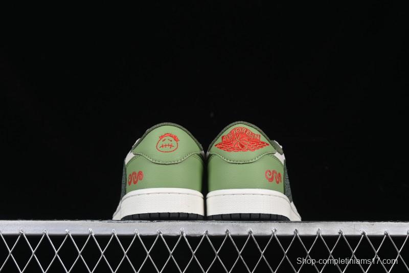 Nike Travis Scott x Fragment Design x Air Jordan 1 Low OG SP AJ1 Snake Year Limited Edition Low-Top Casual Sneakers - DM7866-075