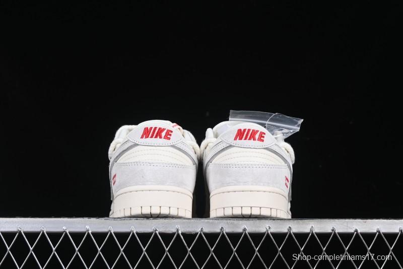 Nike SB Dunk Low Supreme Collaboration Light Gray Drawstring Anniversary High-End Custom Low-Top Casual Skate Shoes - XX3168-109