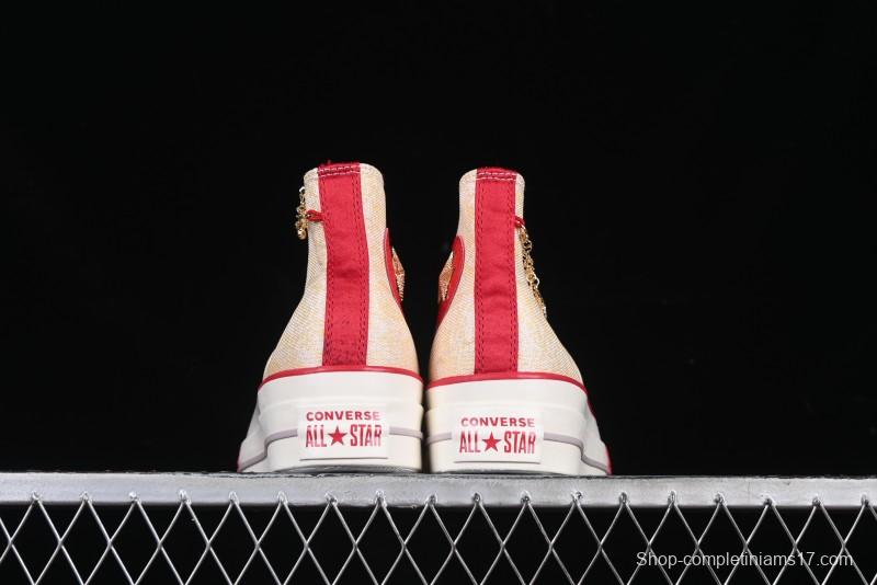 Converse 1970s CNY Year of the Snake Limited Edition High-Top Canvas Sneakers with Gold Star Chain and Metallic Snake Lace Jewelry - A13351C