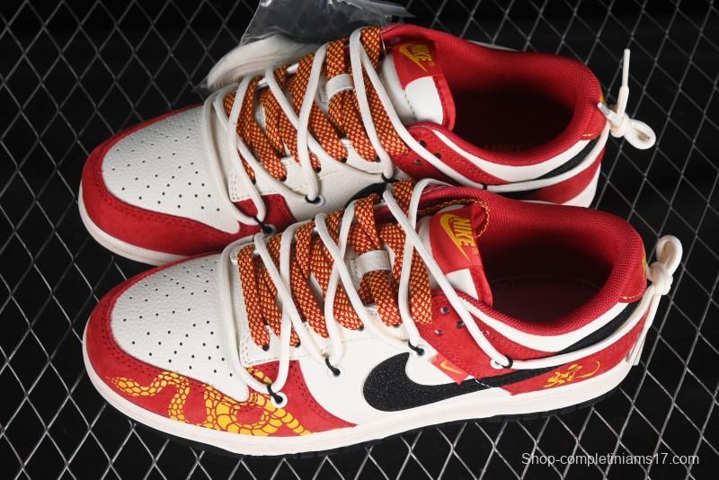 Nike SB Dunk Low Year of the Snake Series White Red Black Swoosh Anniversary High-End Custom Low-Top Casual Skate Shoes - SJ2068-313