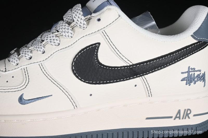 Nike Air Force 1 '07 Low Stussy Collaboration Grey Base Black Swoosh Casual Sneakers - XZ6188-761